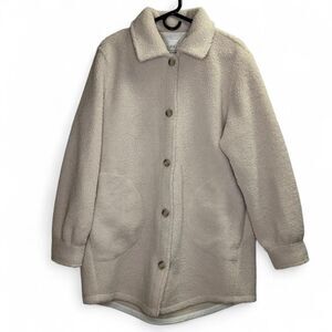 Spanx Luxe Fleece Sherpa Teddy Shacket Shirt Jacket Ivory Cream Size XL